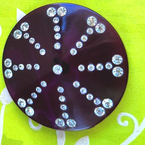 VTG Bakelite Celluoid Plastic Purple Ink Blue Rhinestones Antique Button 2.5" - Picture 14 of 16